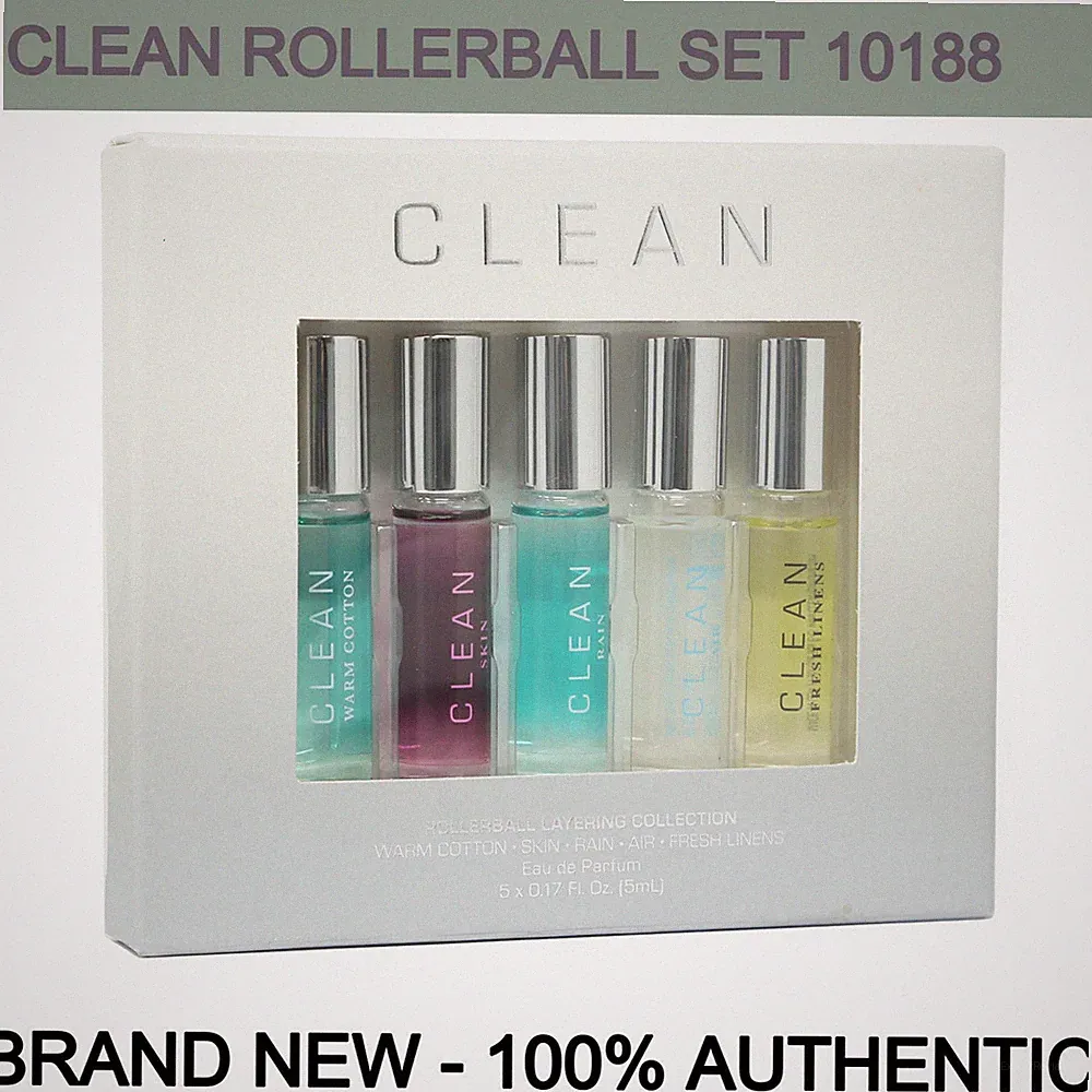 Clean Rollerball 5-Piece Gift Set: Warm Cotton, Skin, Rain, Air, Fresh Linens
