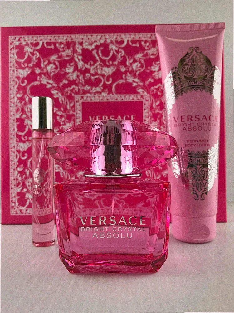 VERSACE BRIGHT CRYSTAL ABSOLU PERFUME GIFT SET 3.0 OZ SPRAY + LOTION 5.0 + MINI